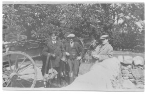 John Evans my grandfather with 2 others on Cardiff Rd with the horse & cart.pop is on the extreme left.the gentleman on the right we think is Mr Lambourne,who i think was a coachman at Tredegar House,he lived next to nan & pop 